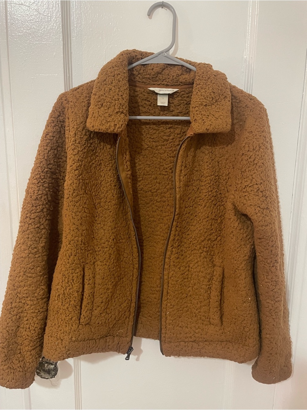 Christopher & Banks Plush Teddy Jacket in Chestnut Brown